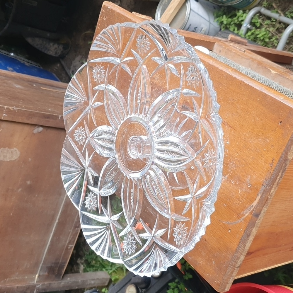 Vintage cut crystal glass cake plate stand